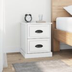 High Gloss White Bedside Cabinet Nightstand with 2 Drawers Modern Engineered Wood