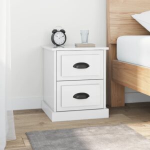 High Gloss White Bedside Cabinets Pair Modern Engineered Wood Nightstand Storage