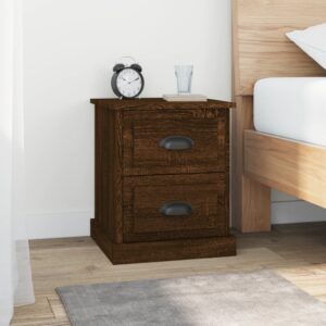 Chic Brown Oak Bedside Cabinets Pair with Drawers - Engineered Wood Nightstands