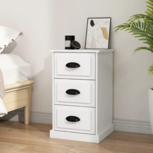 Chic White Bedside Cabinet Engineered Wood Nightstand with Storage Drawers