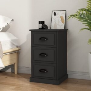 Elegant Black Bedside Cabinet Engineered Wood Nightstand with Storage Drawers