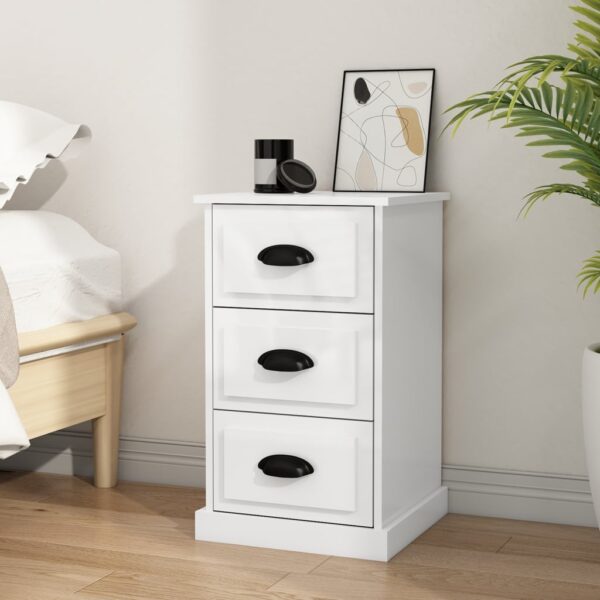 High Gloss White Bedside Cabinet Chic Engineered Wood Nightstand with Drawers