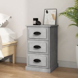 Chic Concrete Grey Bedside Cabinet Engineered Wood Nightstand with Storage