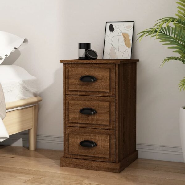 Chic Brown Oak Bedside Cabinet Engineered Wood Nightstand with Storage Drawers