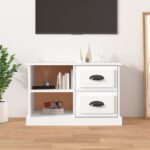 Chic White TV Stand Cabinet Engineered Wood with Storage Drawers & Shelves