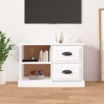 High Gloss White TV Stand Cabinet Engineered Wood with Storage Drawers