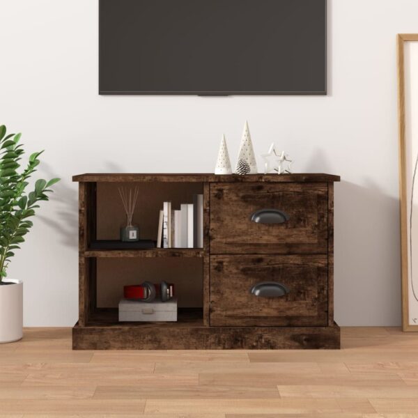 Chic Smoked Oak TV Stand Cabinet Engineered Wood with Storage Drawers Shelves