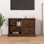 Stylish Brown Oak TV Stand Cabinet Engineered Wood with Storage Drawers