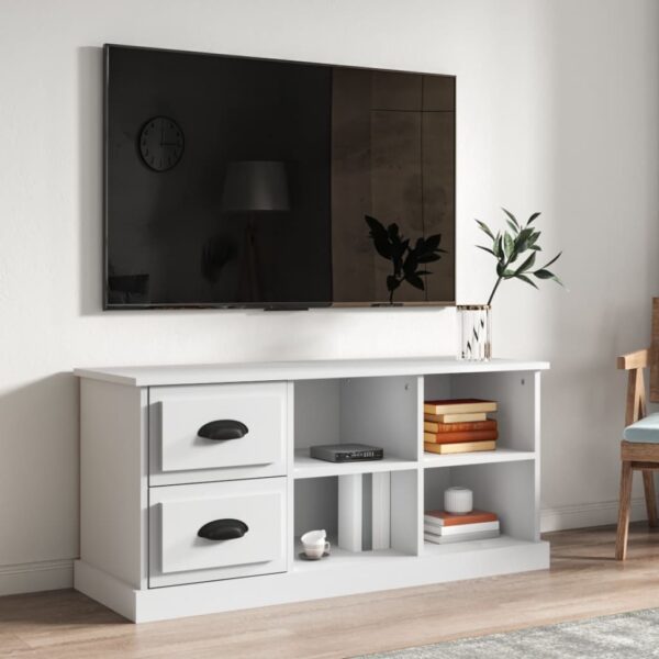 Chic White TV Stand Cabinet Engineered Wood Spacious Storage Modern Media Unit