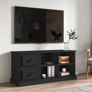 Chic Black TV Stand Cabinet Engineered Wood with Storage Drawers & Shelves