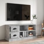 Chic Concrete Grey TV Stand Cabinet Engineered Wood with Storage Drawers Shelves