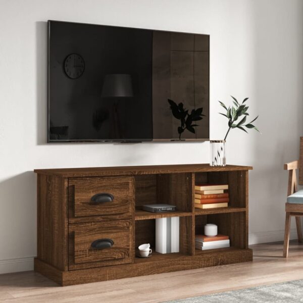 Stylish Brown Oak Engineered Wood TV Stand Cabinet with Storage Compartments