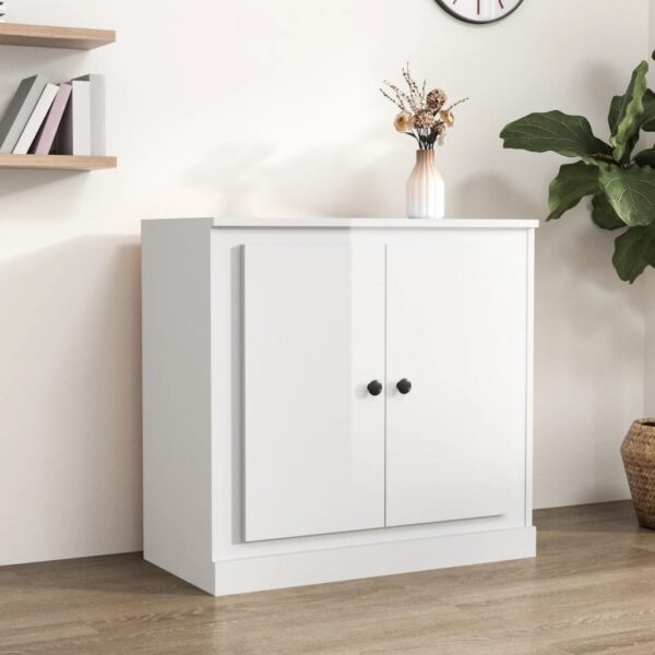 High Gloss White Sideboard Engineered Wood Ample Storage Display Cabinet Chic