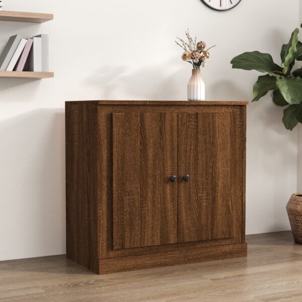 Classic Brown Oak Sideboard Engineered Wood Ample Storage Display Cabinet