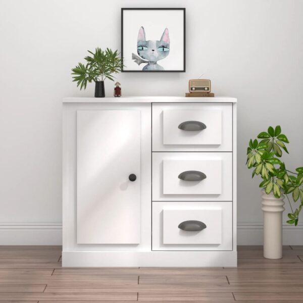 Chic White Sideboard Engineered Wood Ample Storage Display Surface Sturdy