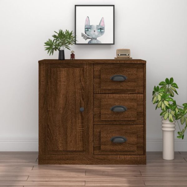 Classic Brown Oak Sideboard Engineered Wood Ample Storage Display Cabinet