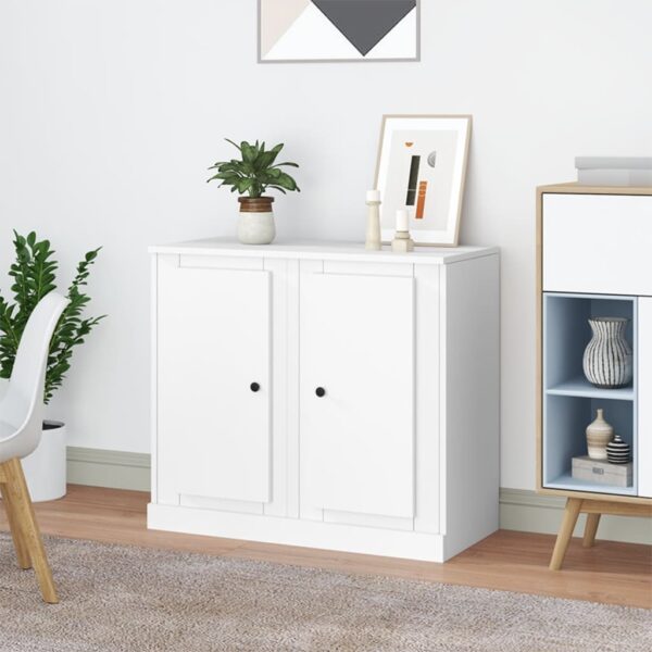 Chic White Engineered Wood Sideboard Set Dual Storage Cabinets with Shelves