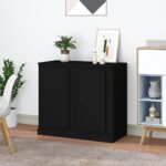 Chic Black Engineered Wood Sideboards Set of Two - Spacious & Versatile Storage