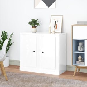 Chic High Gloss White Sideboards Twin Set - Engineered Wood Ample Storage