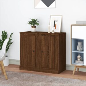 Chic Brown Oak Engineered Wood Sideboards Classic Storage Cabinets Set of Two