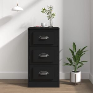 Chic Black Sideboard Engineered Wood Ample Storage Display Cabinet Organizer