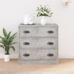 Chic Concrete Grey Sideboard Engineered Wood Ample Storage Display Cabinet