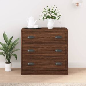 Classic Brown Oak Sideboard Engineered Wood Ample Storage Display Cabinet