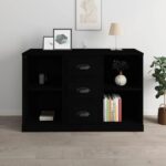 Elegant Black Sideboard Engineered Wood Ample Storage Display Cabinet Organizer