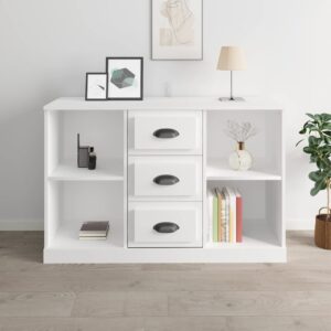 High Gloss White Sideboard Engineered Wood Ample Storage Display Cabinet Chic