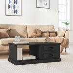 Chic Black Coffee Table Engineered Wood Spacious Drawers Modern Living Room