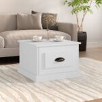 Chic White Coffee Table Modern Engineered Wood Sturdy Square with Storage Drawer