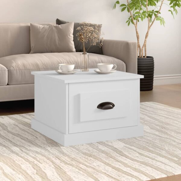 Chic White Coffee Table Modern Engineered Wood Sturdy Square with Storage Drawer