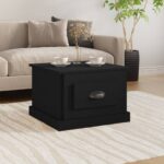 Chic Black Coffee Table Engineered Wood Sturdy Modern Storage Drawer Home Decor