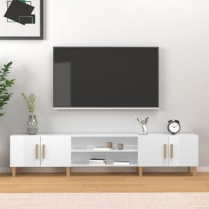 Chic High Gloss White TV Stand Media Storage Cabinet with Wooden Feet & Shelves