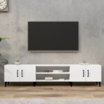 Chic White TV Stand Cabinet Modern Engineered Wood Metal Feet Ample Storage