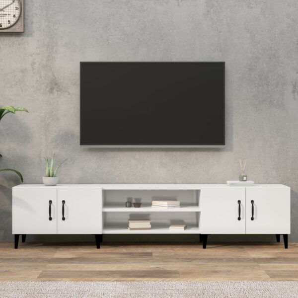 Chic High Gloss White TV Stand Cabinet Modern Storage Metal Feet Spacious Organizer