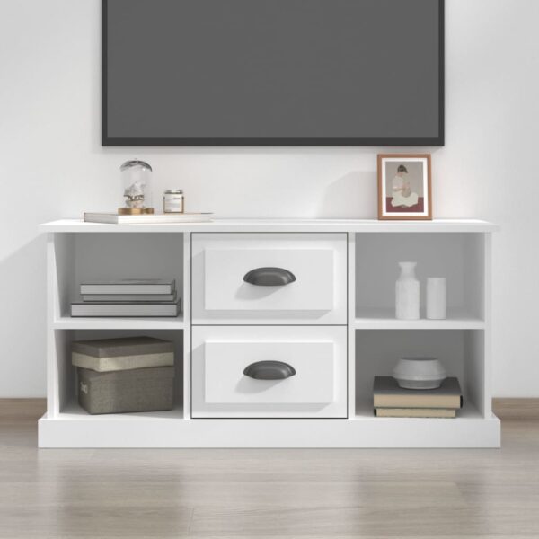 Chic White Engineered Wood TV Stand Cabinet with Storage Drawers & Shelves