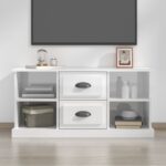 High Gloss White TV Stand Cabinet Modern Engineered Wood Storage Organizer