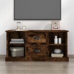 Chic Smoked Oak TV Stand Cabinet Spacious Storage Engineered Wood Media Unit