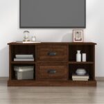 Chic Brown Oak Engineered Wood TV Cabinet with Storage Drawers & Shelves