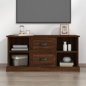 Chic Brown Oak Engineered Wood TV Cabinet with Storage Drawers & Shelves