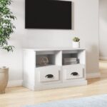 Chic White TV Stand Cabinet Engineered Wood Ample Storage Display Space