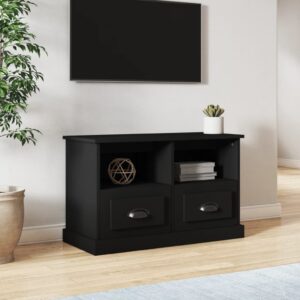 Chic Black TV Stand Cabinet Engineered Wood with Storage and Display Space