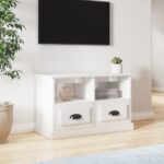 High Gloss White TV Stand Cabinet Engineered Wood with Storage Drawers Shelves