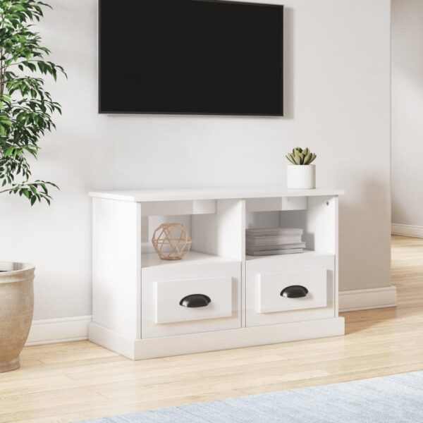 High Gloss White TV Stand Cabinet Engineered Wood with Storage Drawers Shelves