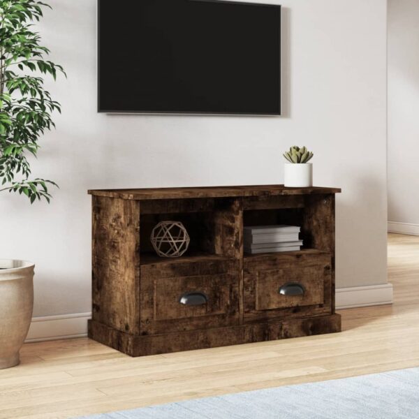 Stylish Smoked Oak TV Stand Cabinet Engineered Wood with Storage Compartments