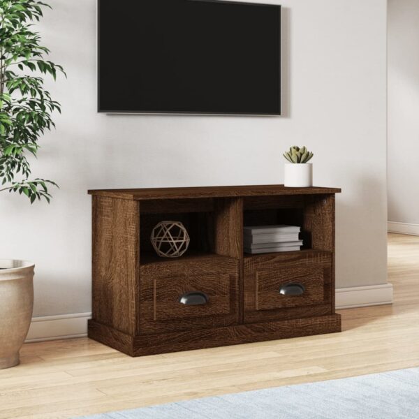 Stylish Brown Oak TV Stand Cabinet Engineered Wood with Storage Compartments