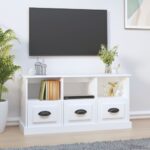 Chic White TV Stand Cabinet Engineered Wood with Storage & Display Space