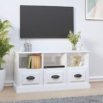 High Gloss White TV Stand Cabinet Engineered Wood with Storage & Display Space