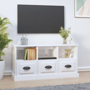 High Gloss White TV Stand Cabinet Engineered Wood with Storage & Display Space